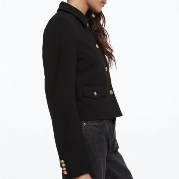 Black cropped blazer with gold buttons - Picture 2 of 4